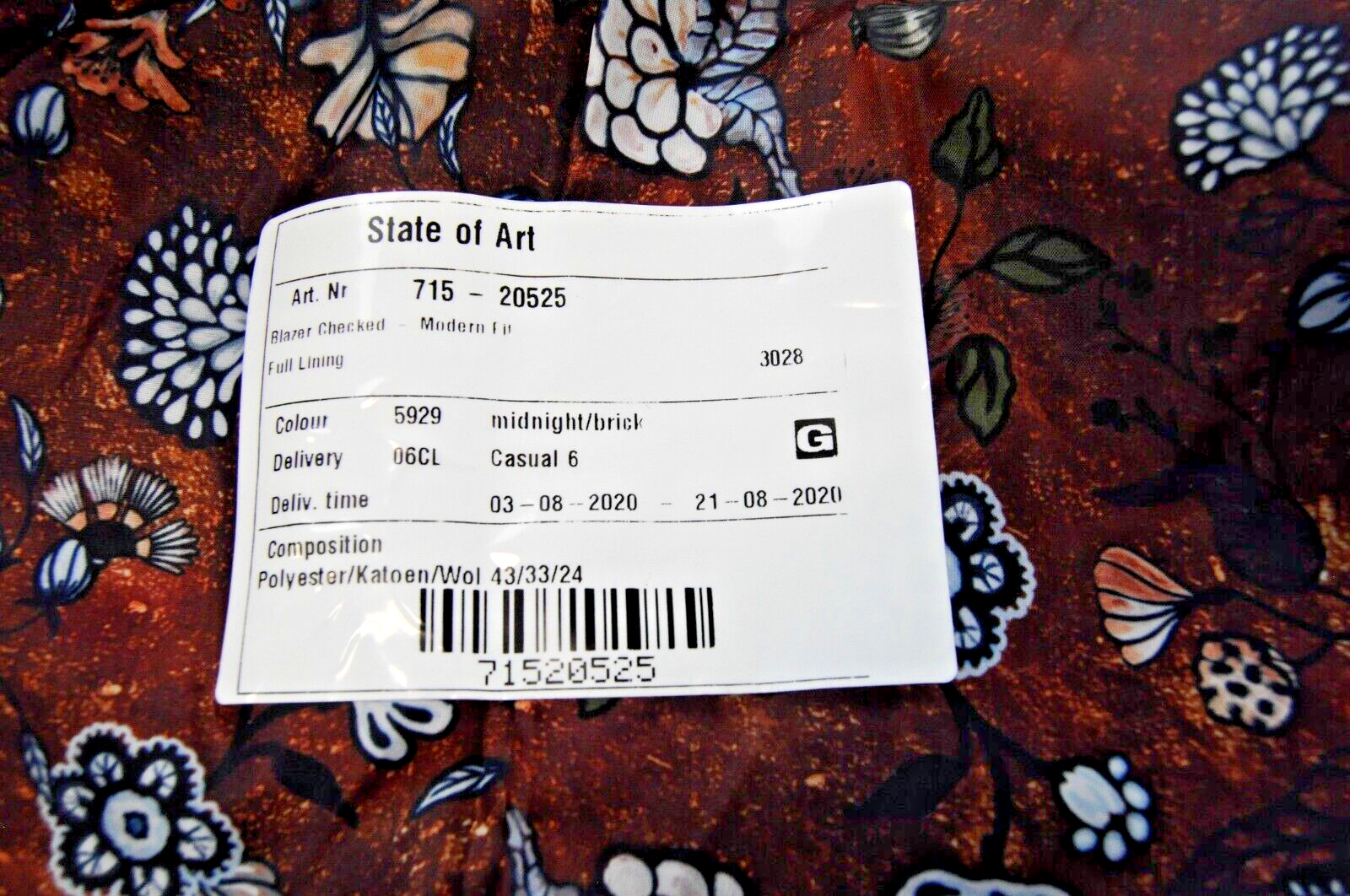 STATE OF ART Men 50 Brown Navy Cotton Wool Classic Single-Breasted Blazer