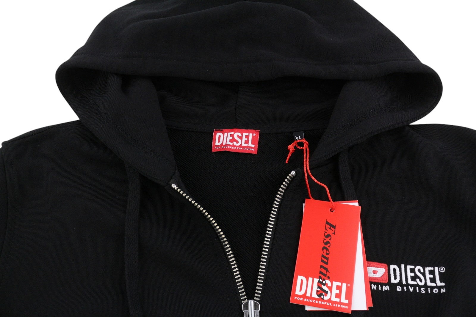 DIESEL S-Ginn-Hood-Zip-Div Men Hoodie XL Black Full Zip Cotton Pockets RRP€185