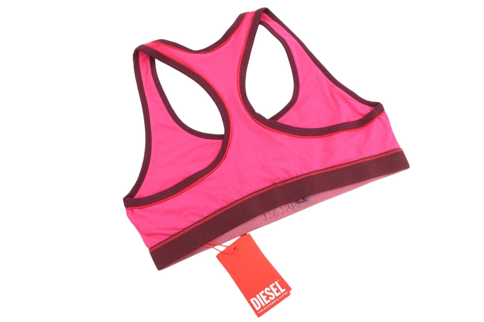 DIESEL Ufsb-Mileys Women Sports Bra XL Pink Sleeveless Round Neck Stretchy Logo