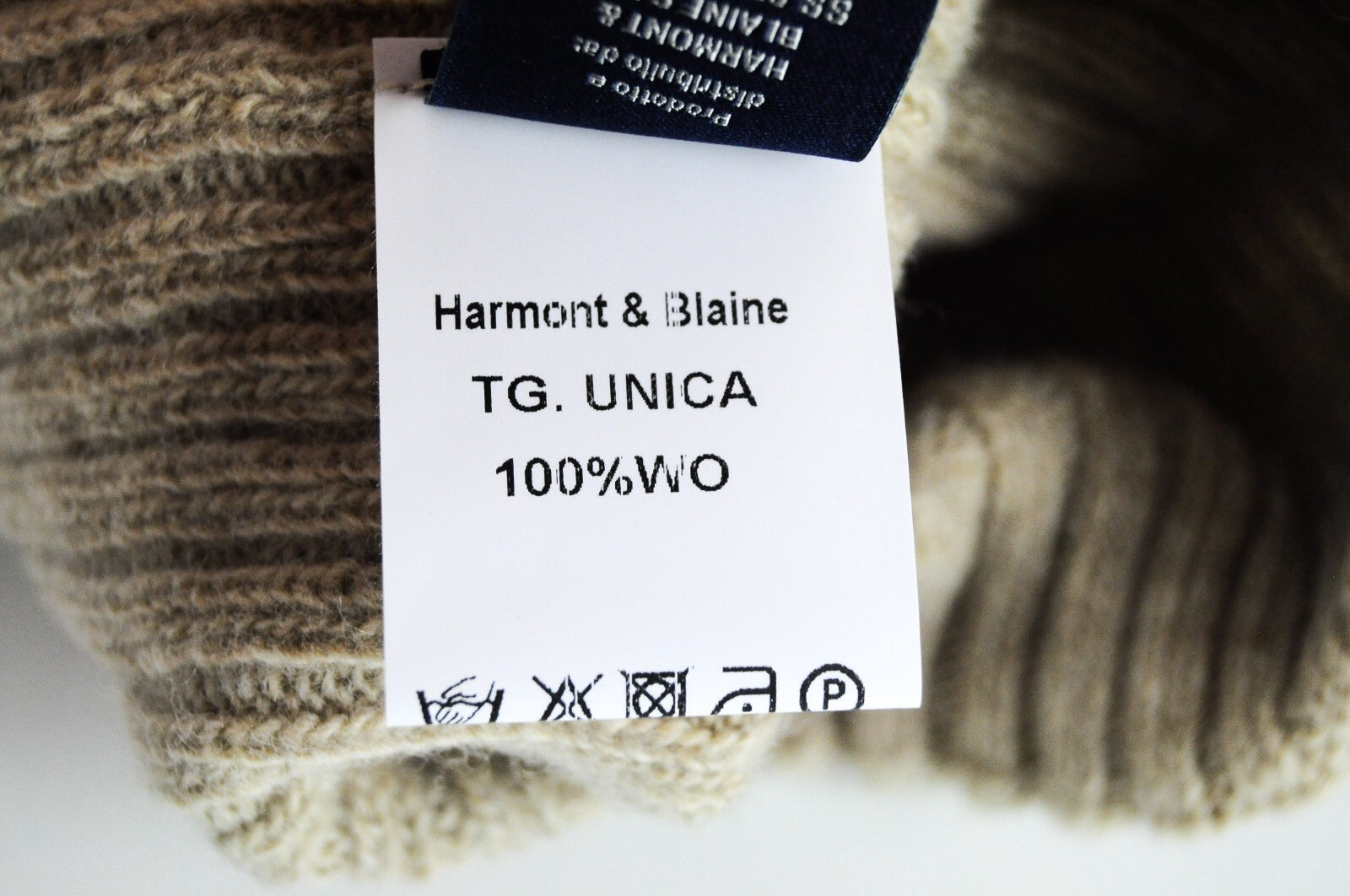 HARMONT & BLAINE Men OS Brown Wool Knitted Logo Beanie Hat Unisex