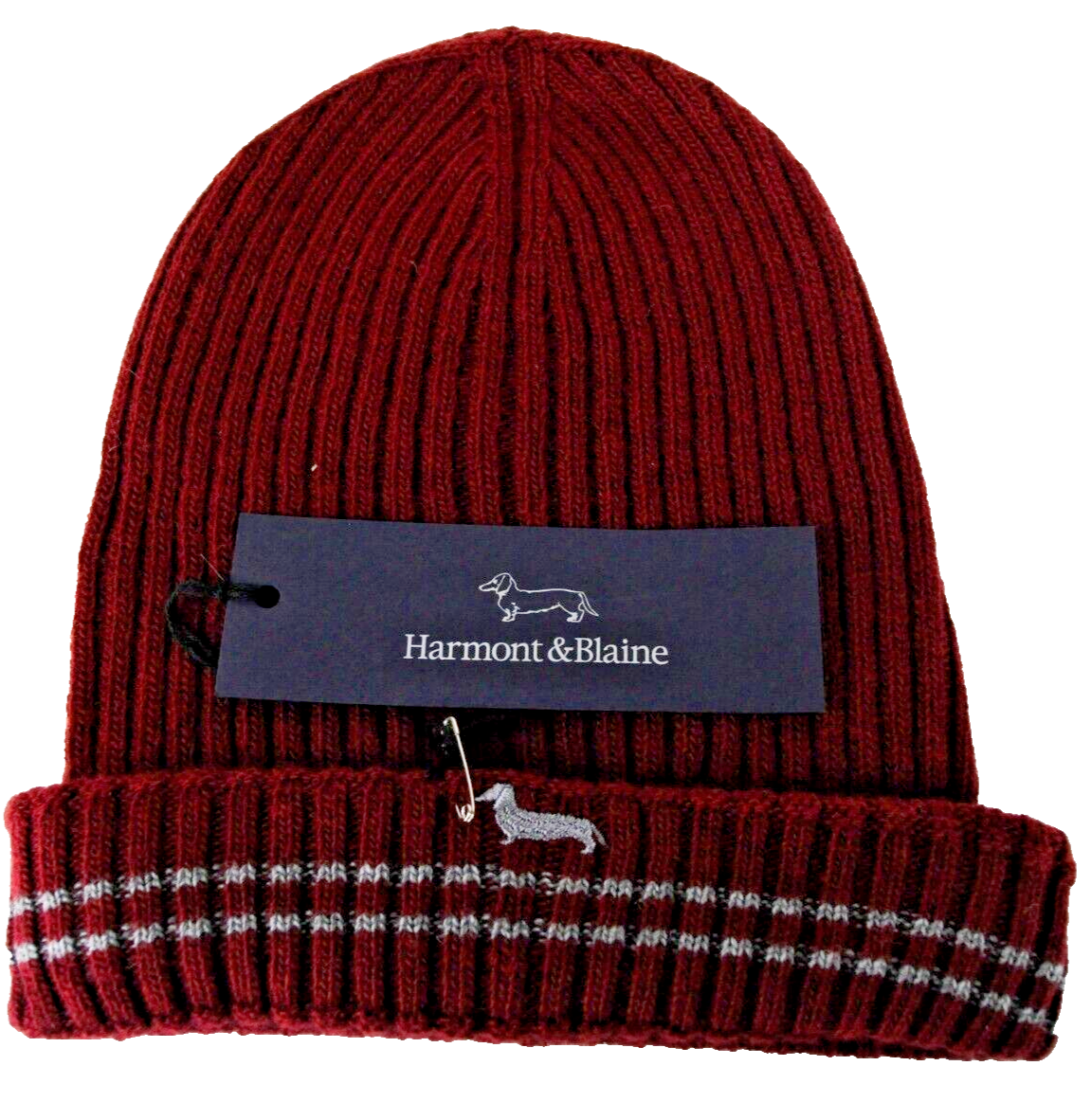 HARMONT & BLAINE Men OS Red Wool Knitted Logo Beanie Hat Unisex