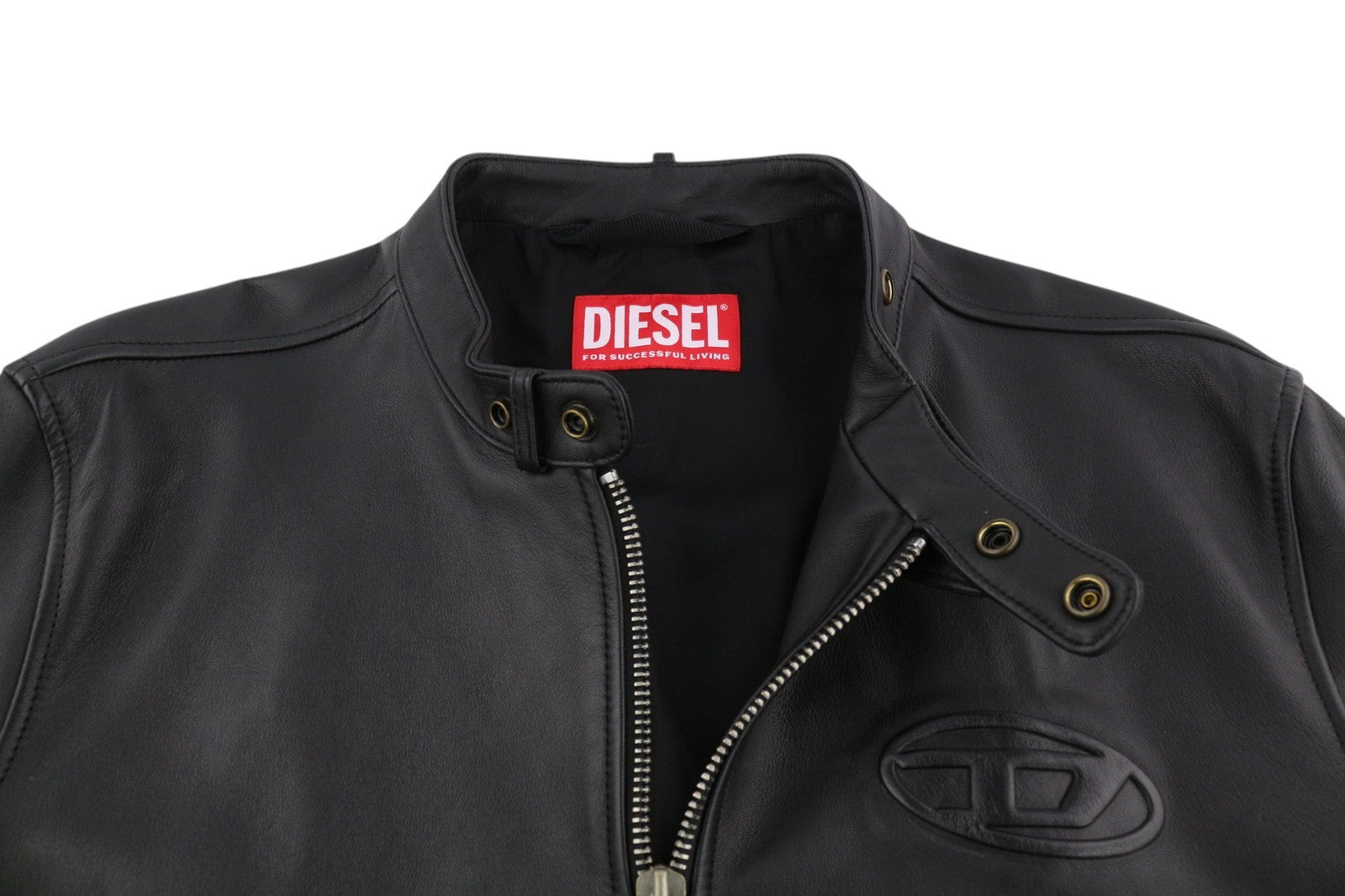 DIESEL L-Metalo Men Jacket 54 Black Sheepskin Leather Full Zip Logo RRP€795