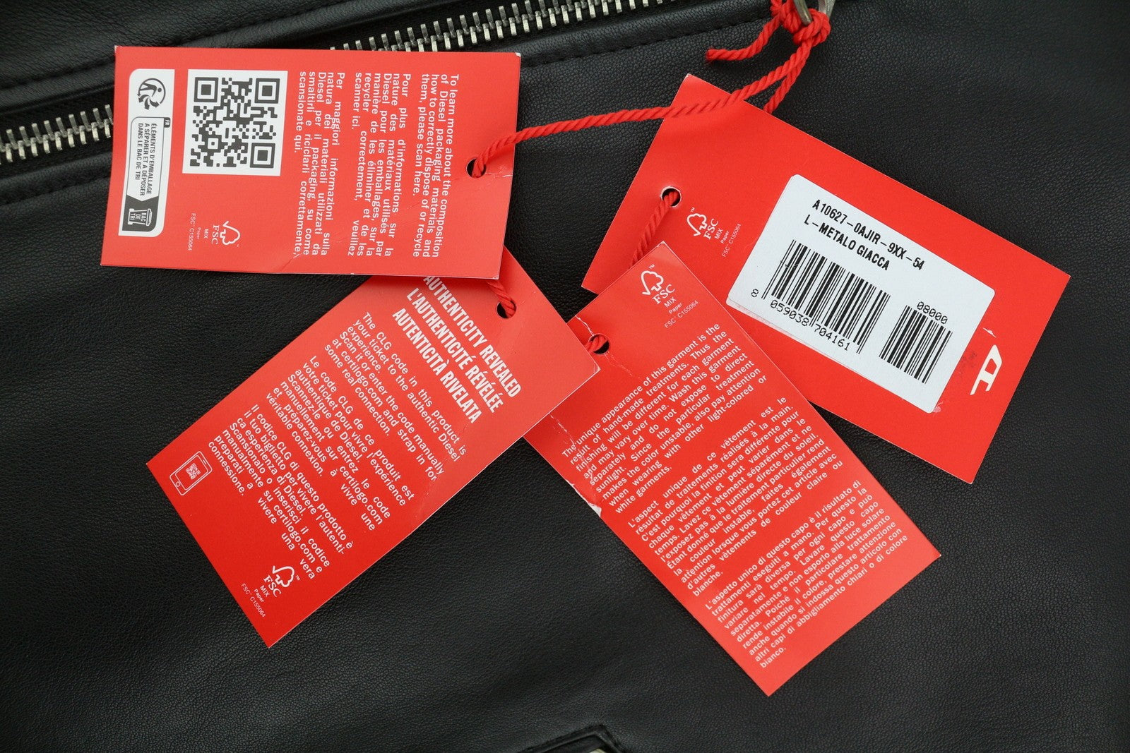 DIESEL L-Metalo Men Jacket 54 Black Sheepskin Leather Full Zip Logo RRP€795