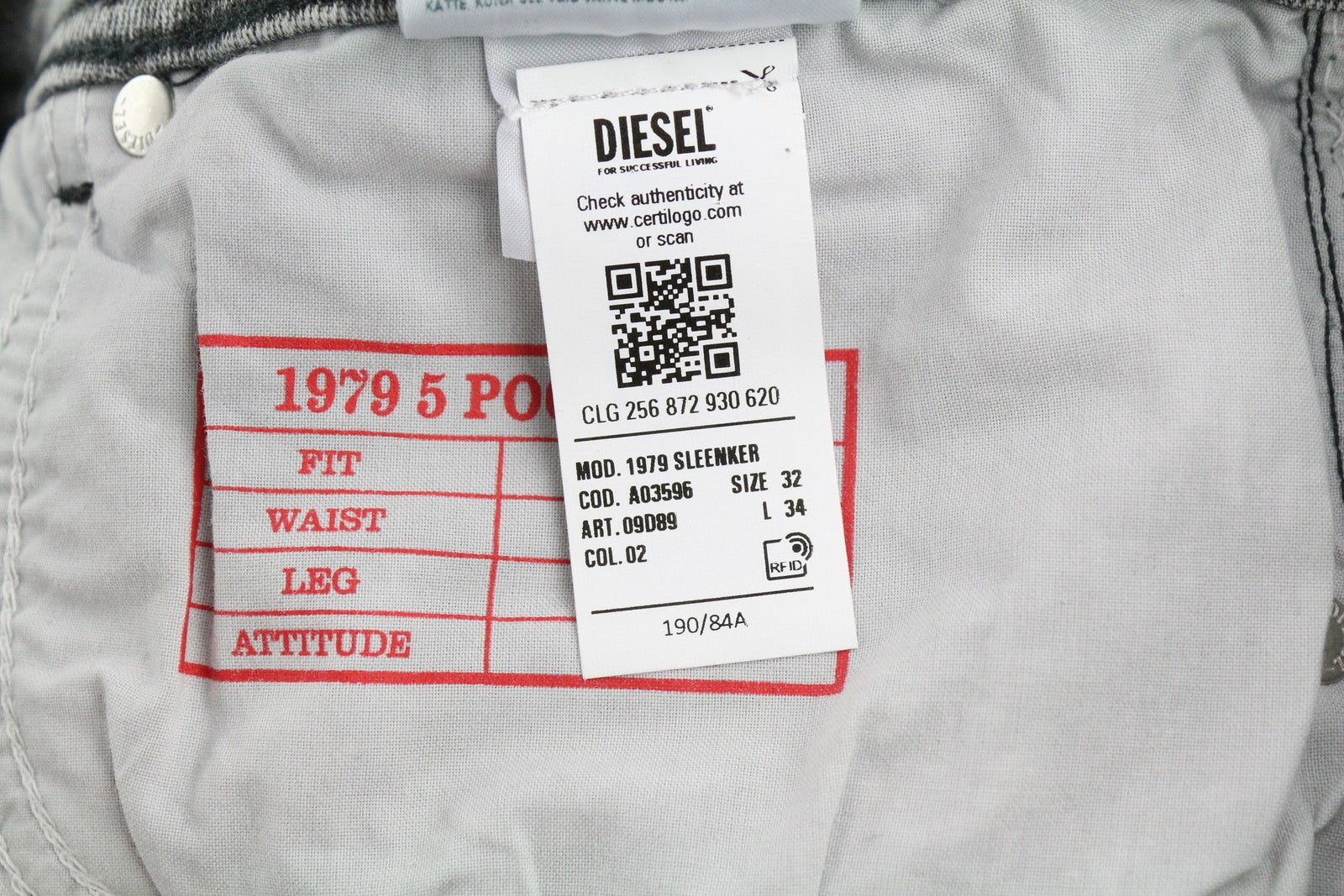 DIESEL 1979 Sleenker 09D89 Men Jeans W32/L34 Stretch Skinny Fit Grey RRP€195