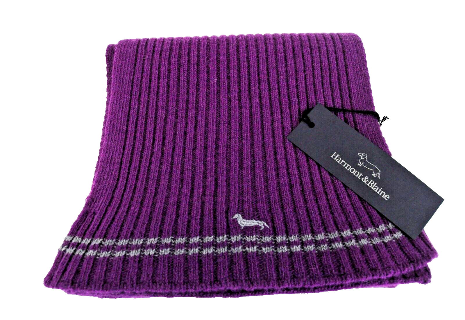 HARMONT & BLAINE Men OS Purple Wool Casual Knitted Logo Scarf Unisex