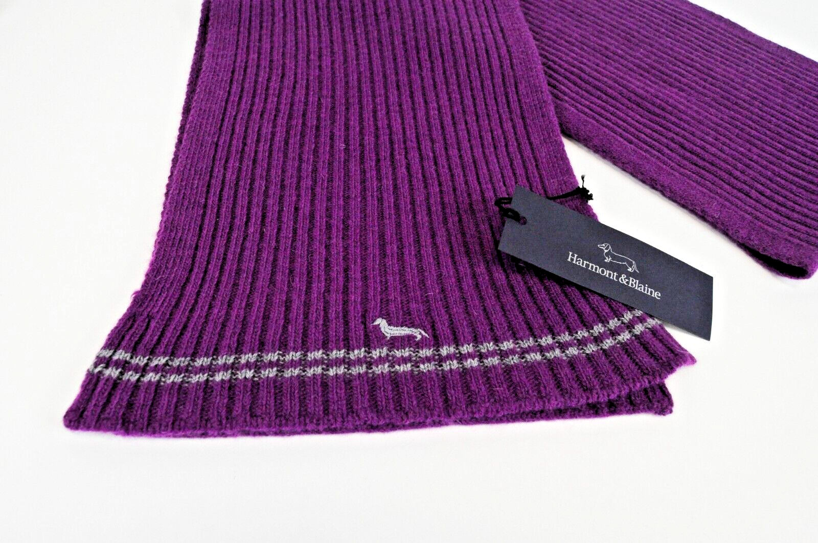 HARMONT & BLAINE Men OS Purple Wool Casual Knitted Logo Scarf Unisex
