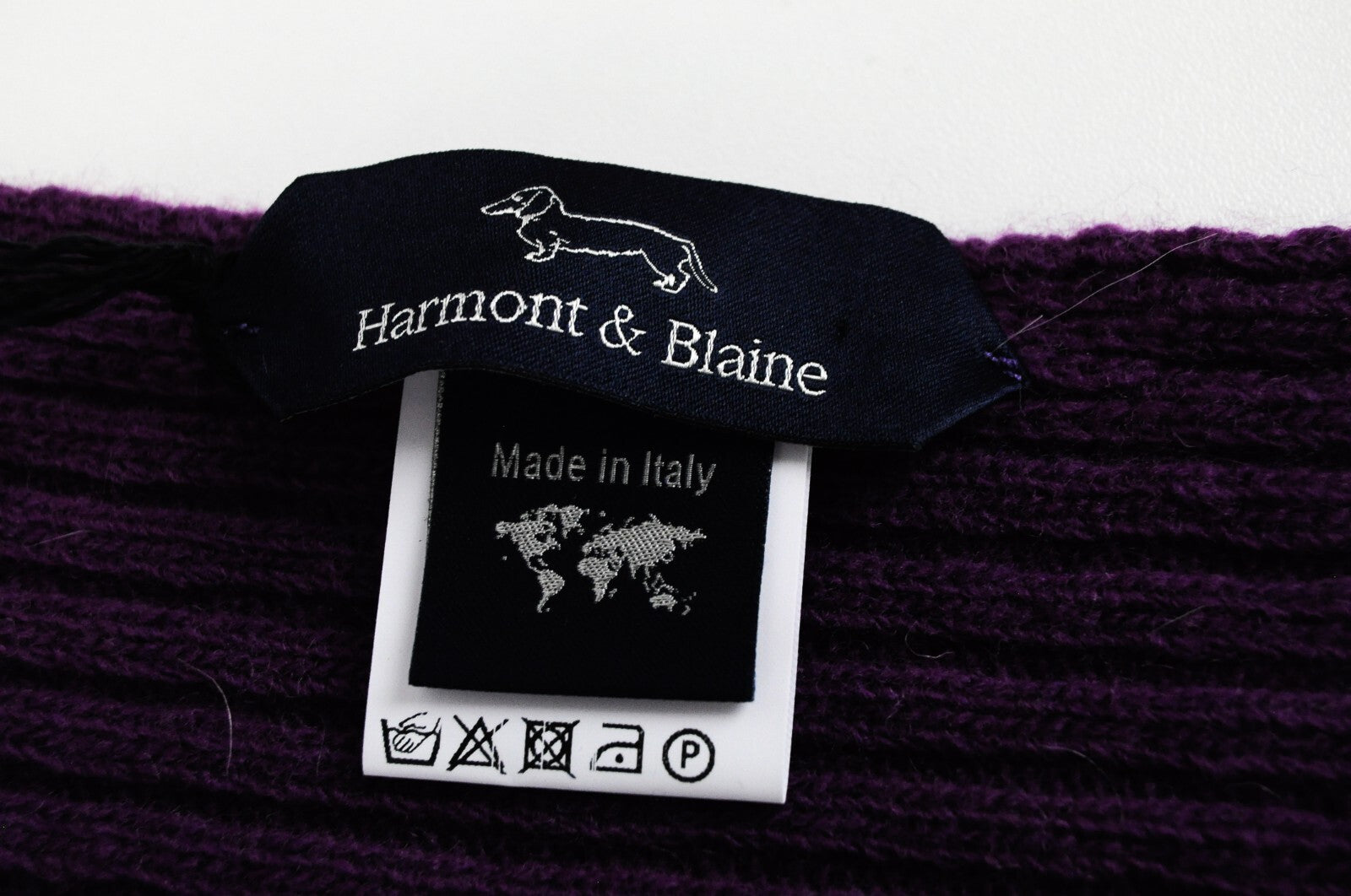 HARMONT & BLAINE Men OS Purple Wool Casual Knitted Logo Scarf Unisex