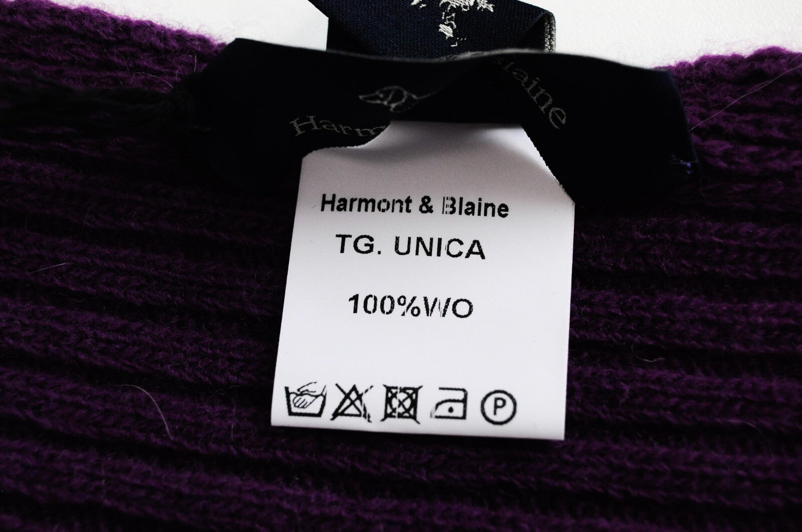 HARMONT & BLAINE Men OS Purple Wool Casual Knitted Logo Scarf Unisex