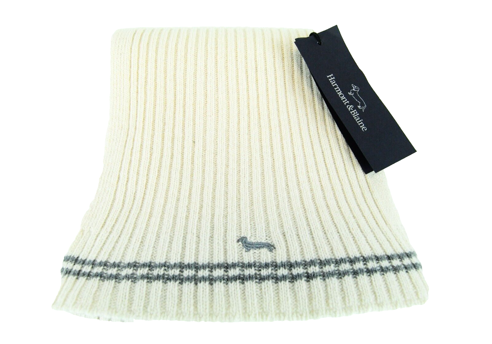HARMONT & BLAINE Men OS Beige Wool Cashmere Knitted Angora Scarf Unisex