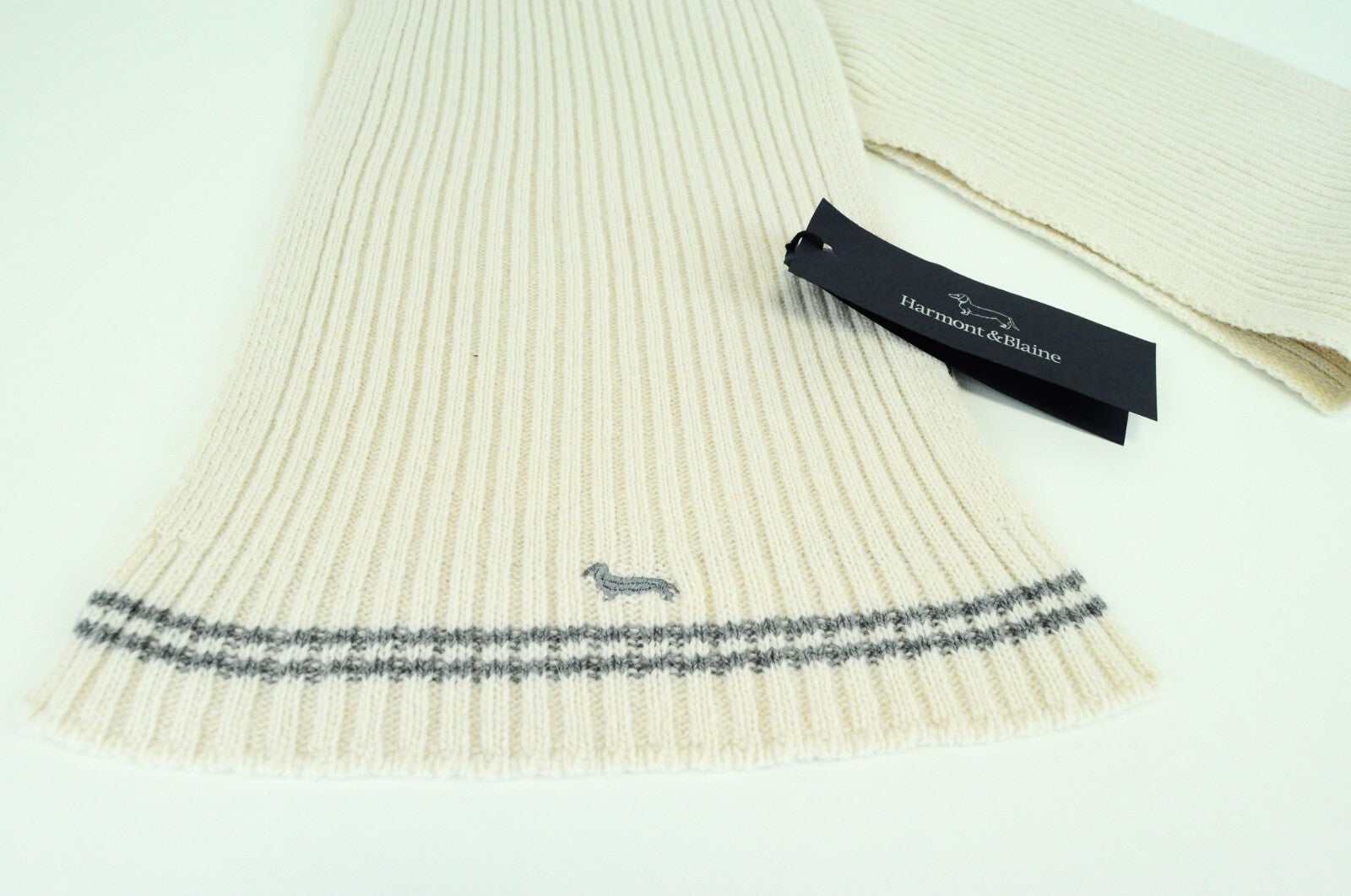 HARMONT & BLAINE Men OS Beige Wool Cashmere Knitted Angora Scarf Unisex