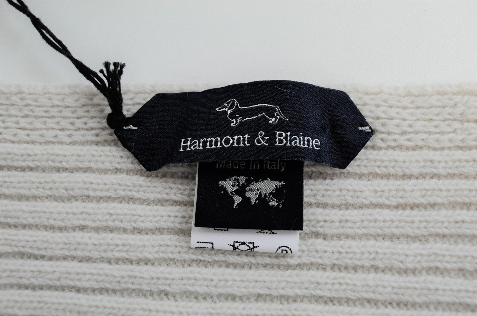 HARMONT & BLAINE Men OS Beige Wool Cashmere Knitted Angora Scarf Unisex
