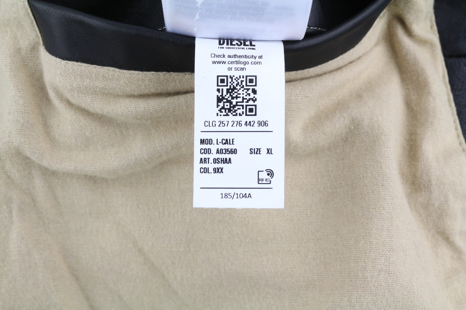 DIESEL L-Cale Men Jacket XL Black Cowhide Leather Neck Logo RRP€650