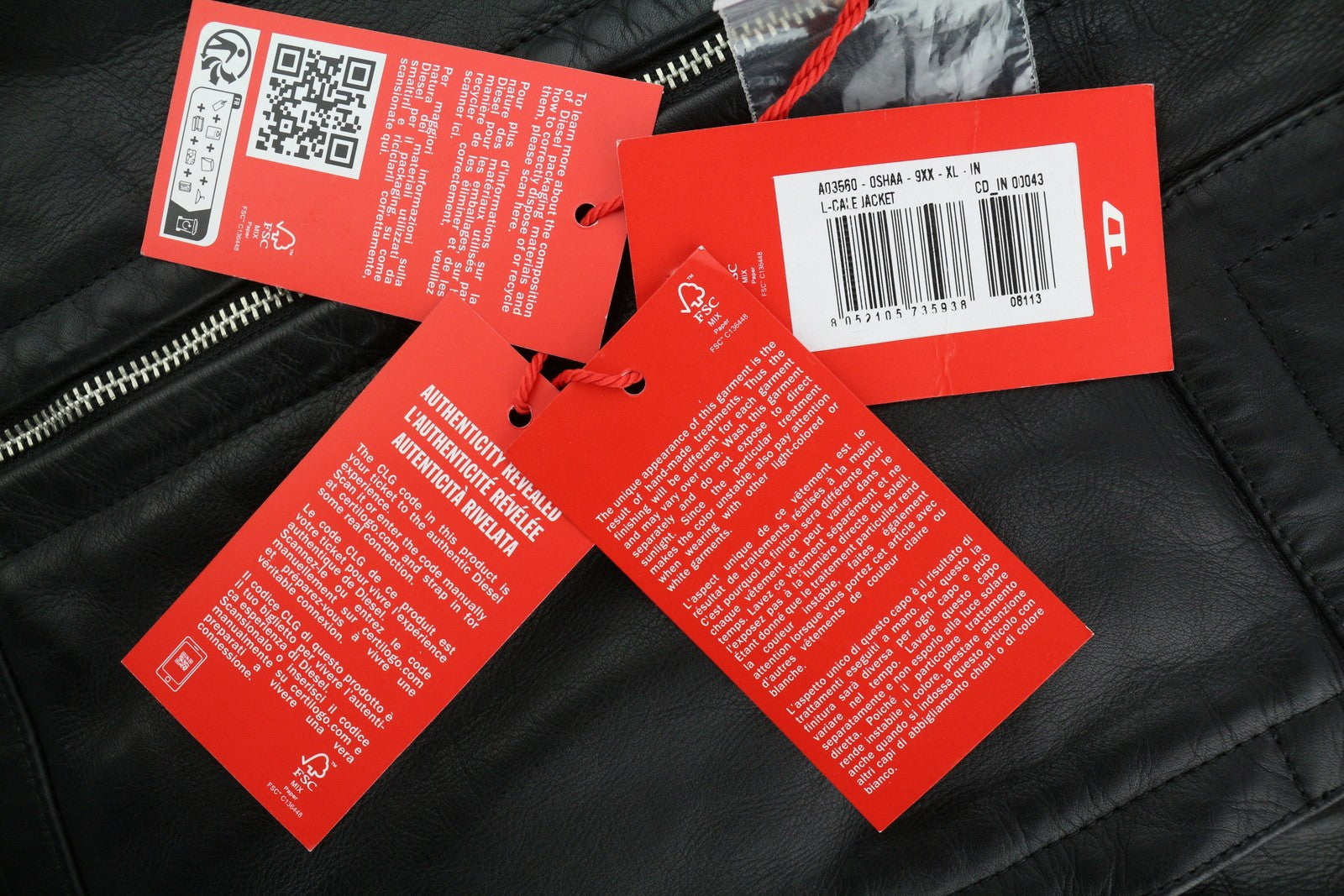 DIESEL L-Cale Men Jacket XL Black Cowhide Leather Neck Logo RRP€650