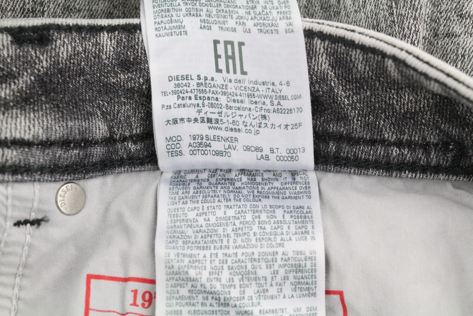 DIESEL 1979 Sleenker 09D89 Men Jeans W36/L32 Stretch Skinny Fit RRP€195 Grey