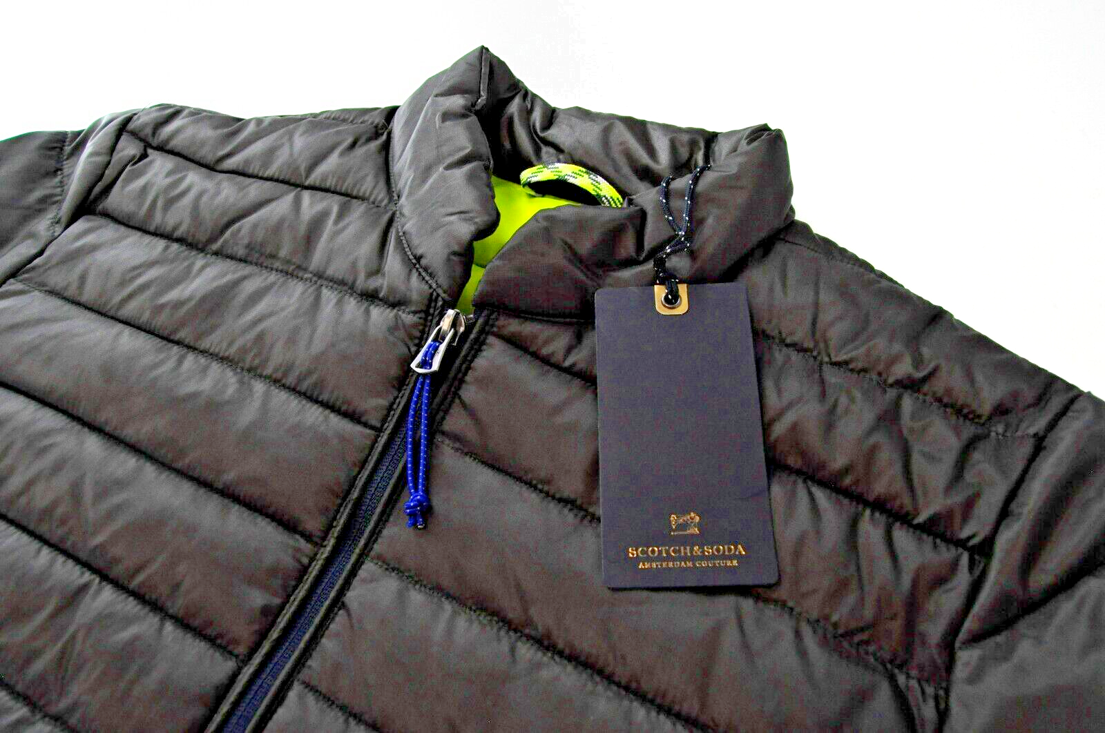 SCOTCH & SODA Men S Quilted Dark Khaki Lightweight Zip-Up Lined Jacket