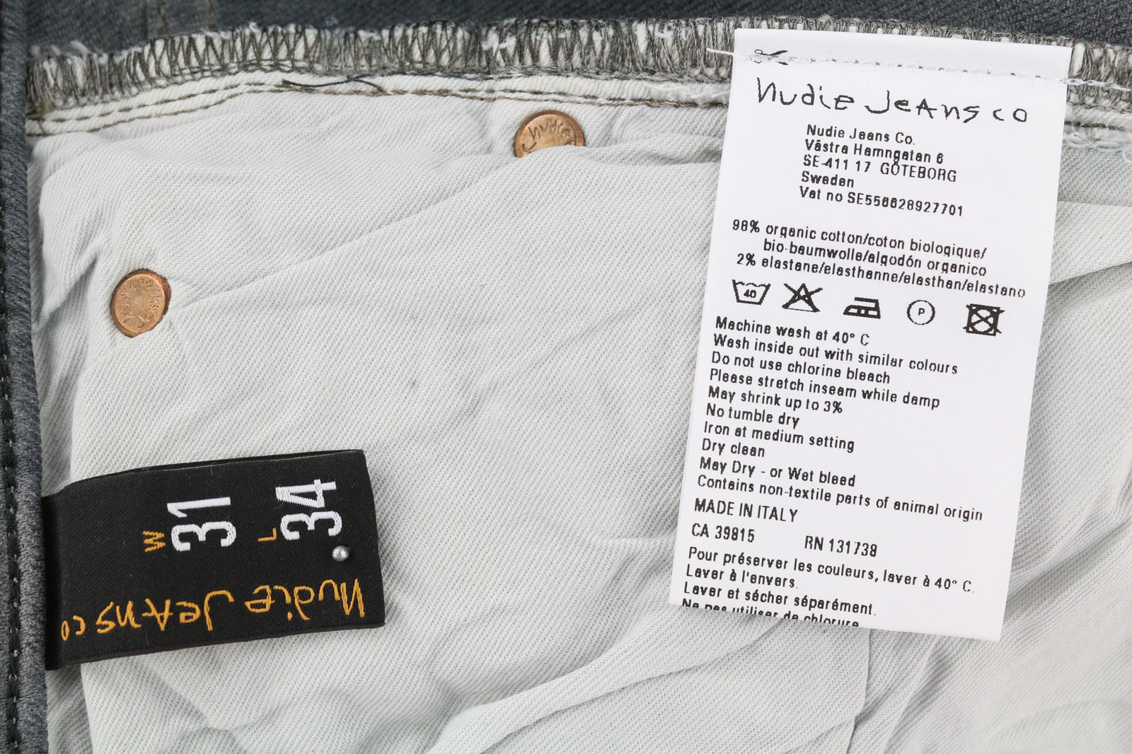 NUDIE JEANS Tight Long John Men Jeans W31/L34 Organic Charcoal Slim Fit Zipper