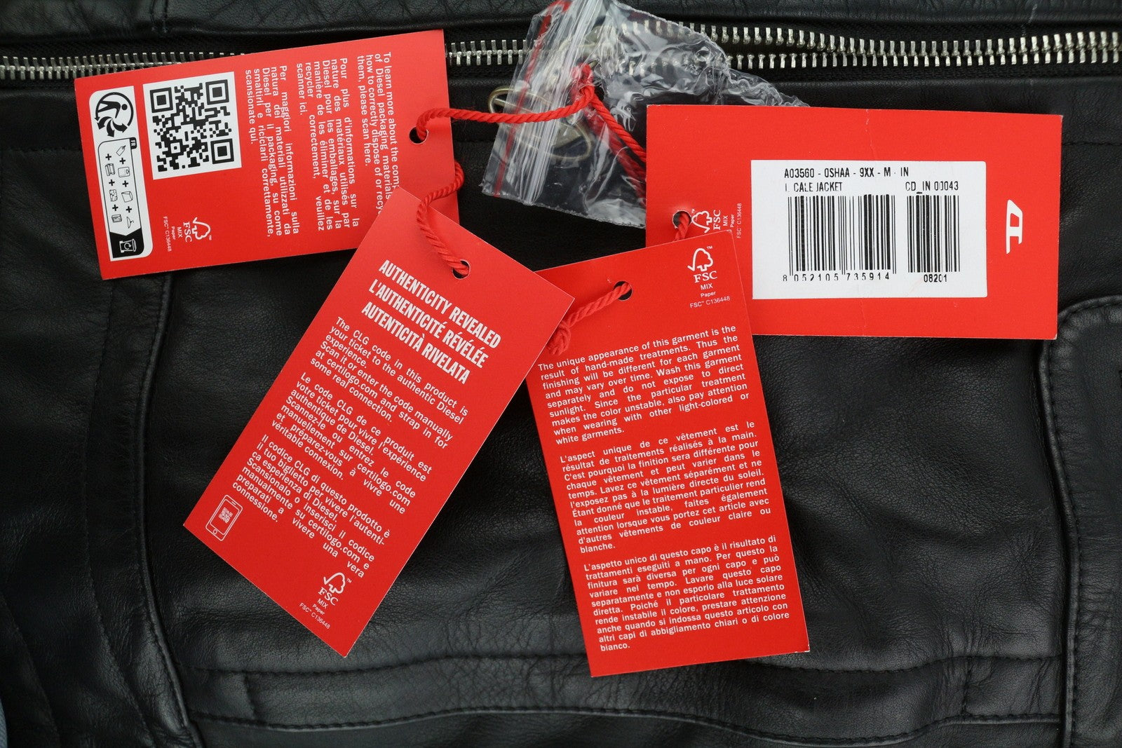 DIESEL L-Cale Men Jacket M Black Cowhide Leather Neck Logo RRP€650