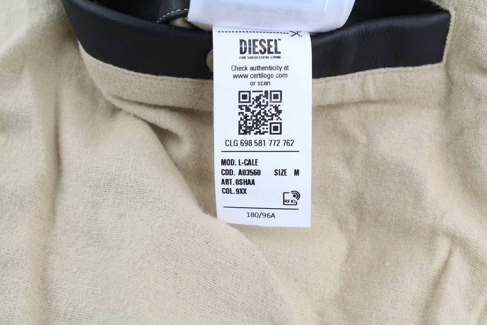 DIESEL L-Cale Men Jacket M Black Cowhide Leather Neck Logo RRP€650