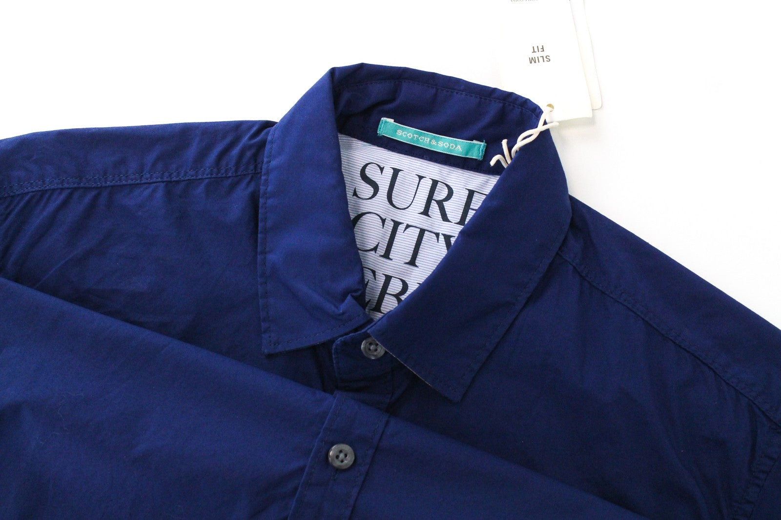 SCOTCH & SODA Men's Shirt S Blue Slim Short Sleeve Cotton Button-Up