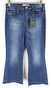 SCOTCH & SODA Women Jeans W30/L30 Blue Indigo Flare Stretch Raw Hem Classic Crop