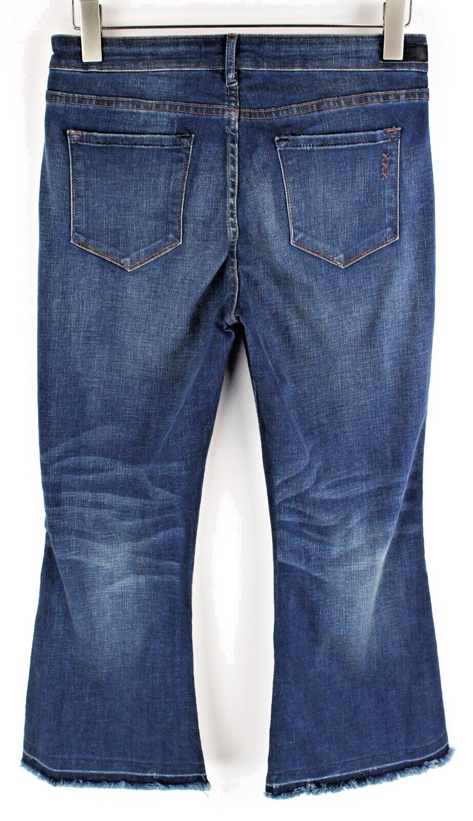 SCOTCH & SODA Women Jeans W30/L30 Blue Indigo Flare Stretch Raw Hem Classic Crop