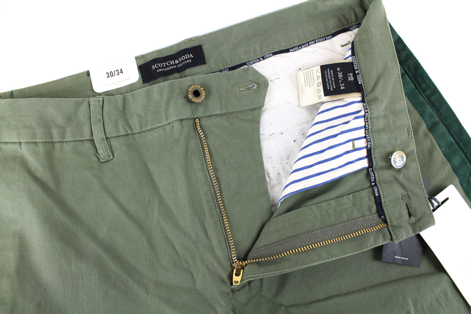 SCOTCH & SODA Ams Couture Men Trousers W30/L34 Loose Tapered Fit Green Stretch