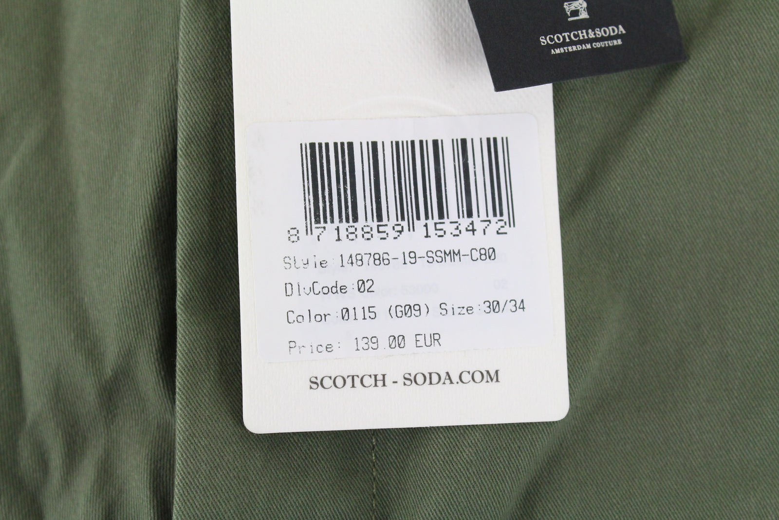 SCOTCH & SODA Ams Couture Men Trousers W30/L34 Loose Tapered Fit Green Stretch