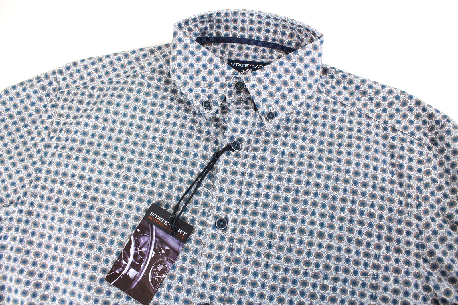 STATE OF ART Men Shirt S Button-Down Patched Pocket Floral Pattern Low Stretch