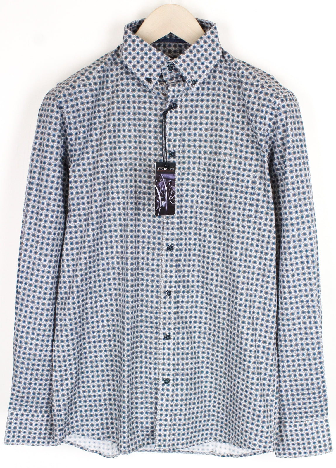 STATE OF ART Men Shirt S Button-Down Patched Pocket Floral Pattern Low Stretch