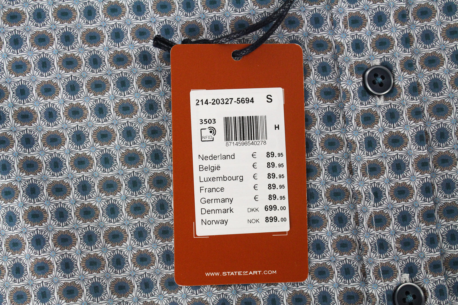 STATE OF ART Men Shirt S Button-Down Patched Pocket Floral Pattern Low Stretch