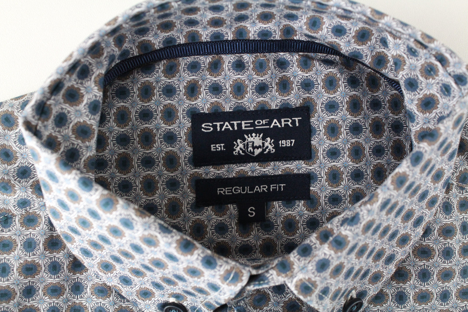 STATE OF ART Men Shirt S Button-Down Patched Pocket Floral Pattern Low Stretch