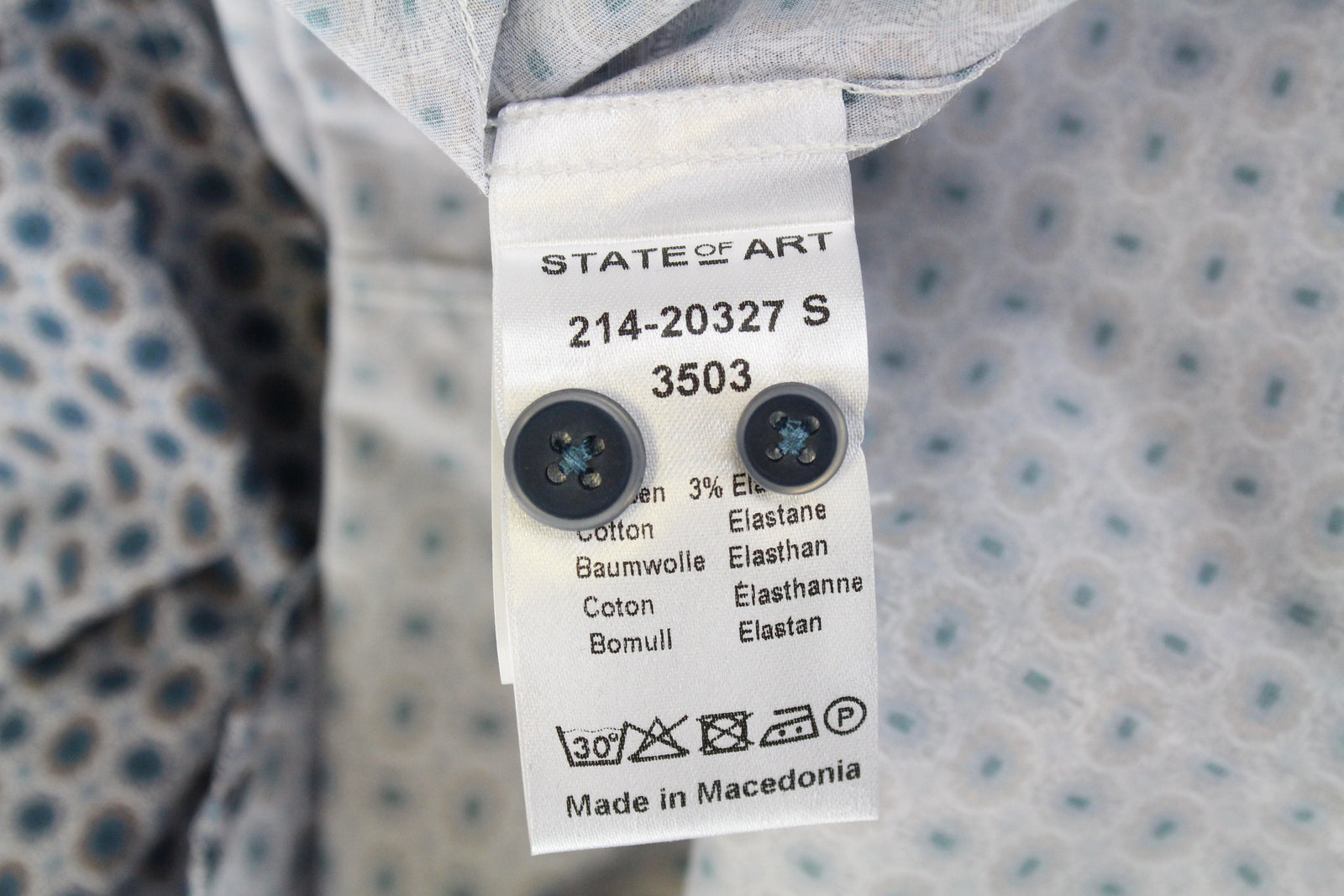 STATE OF ART Men Shirt S Button-Down Patched Pocket Floral Pattern Low Stretch