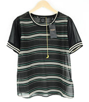 MAISON SCOTCH Women Top M Lightweight Striped Crew Neck Black Melange