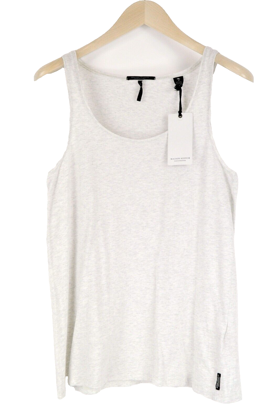MAISON SCOTCH Women Tank T-Shirt L Light Grey Melange Round Neck Soft Cotton