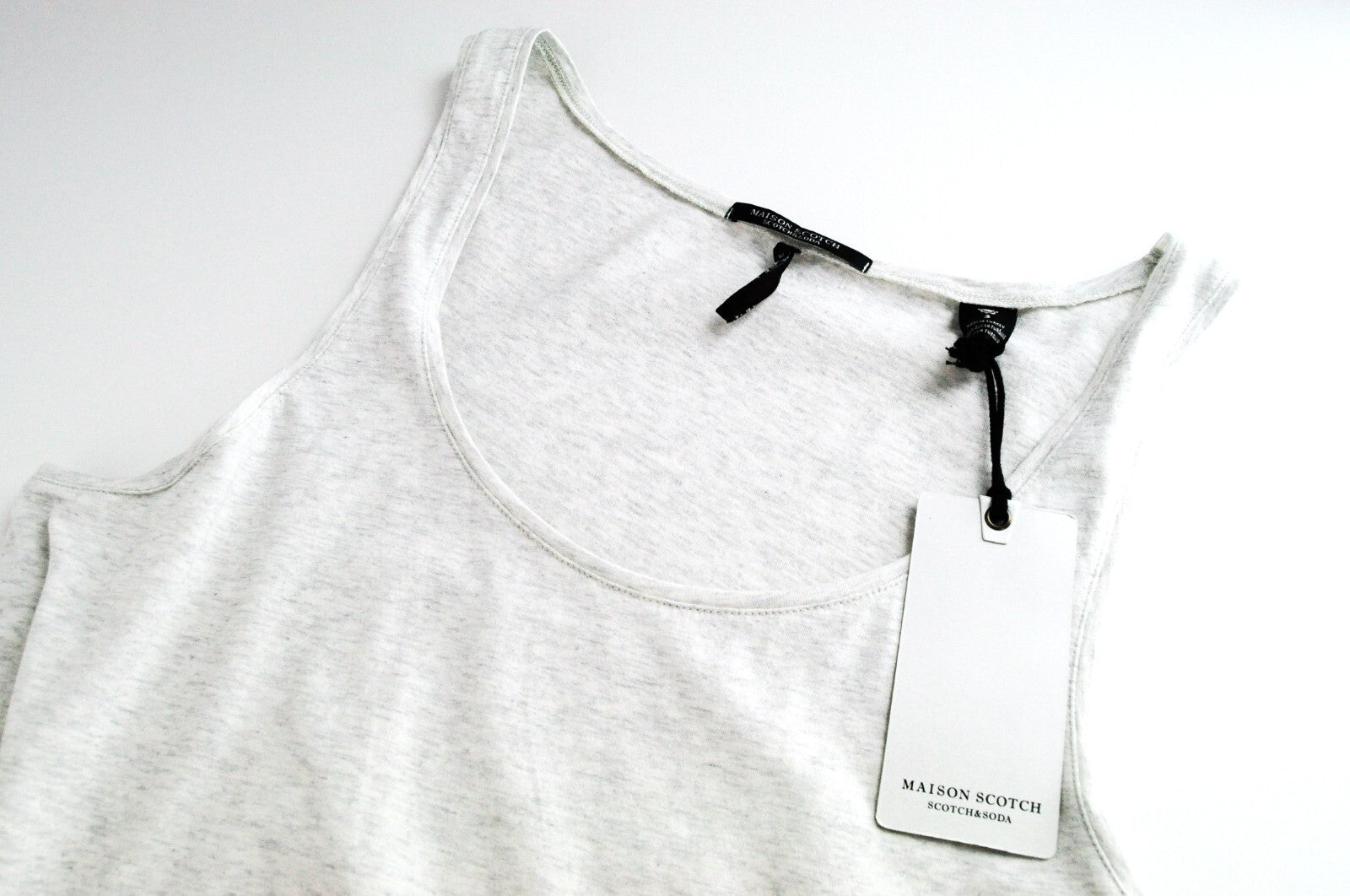 MAISON SCOTCH Women Tank T-Shirt L Light Grey Melange Round Neck Soft Cotton