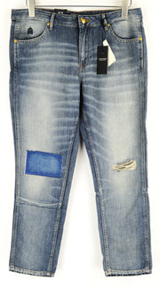 SCOTCH & SODA Bandit Women Jeans W28/L30 Slim Tapered Cotton Linen Blue Ripped
