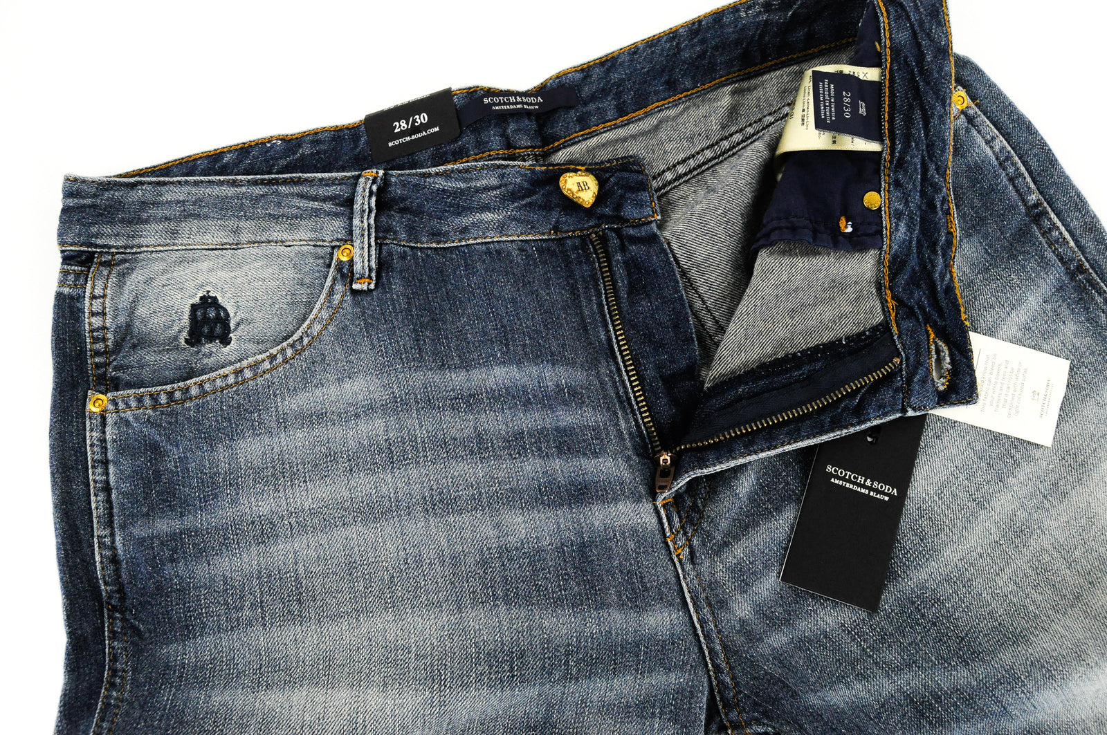 SCOTCH & SODA Bandit Women Jeans W28/L30 Slim Tapered Cotton Linen Blue Ripped