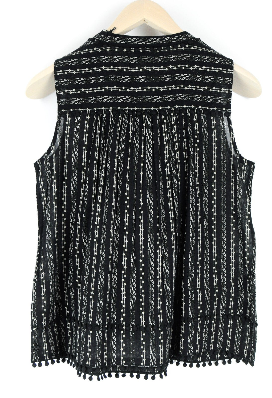 SCOTCH & SODA Women Black Tank Top S Sleeveless Melange Tiered Pom Poms Print