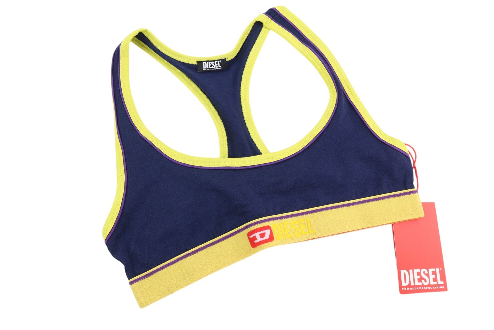 DIESEL Ufsb-Mileys Women Sports Bra S Sleeveless Round Neck Stretchy Logo Blue