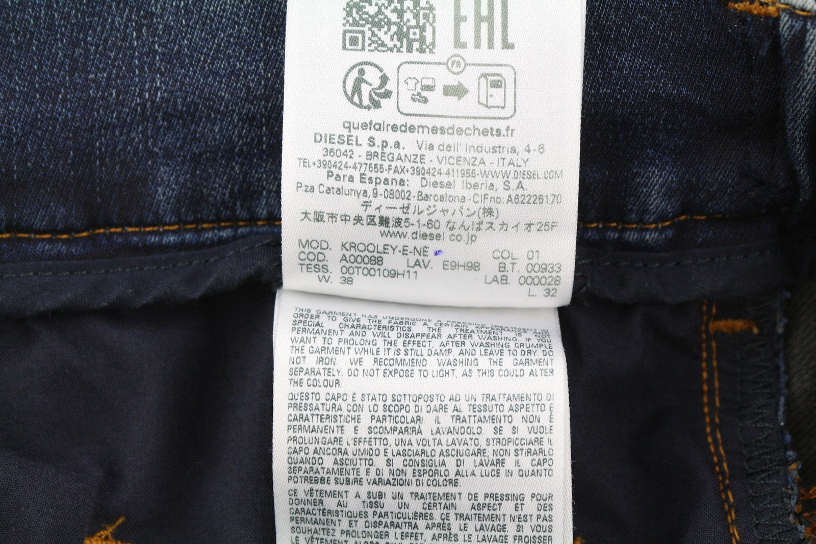 DIESEL Krooley-E-Ne E9H98 Men Jeans W38/L32 Jogg Distress Washed Blue RRP€295