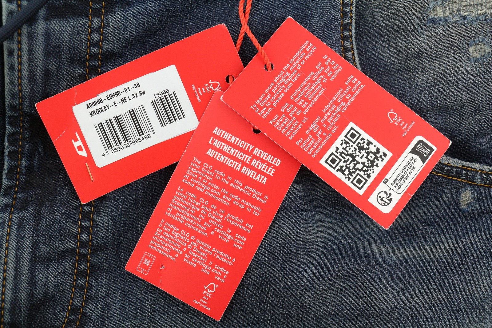 DIESEL Krooley-E-Ne E9H98 Men Jeans W38/L32 Jogg Distress Washed Blue RRP€295