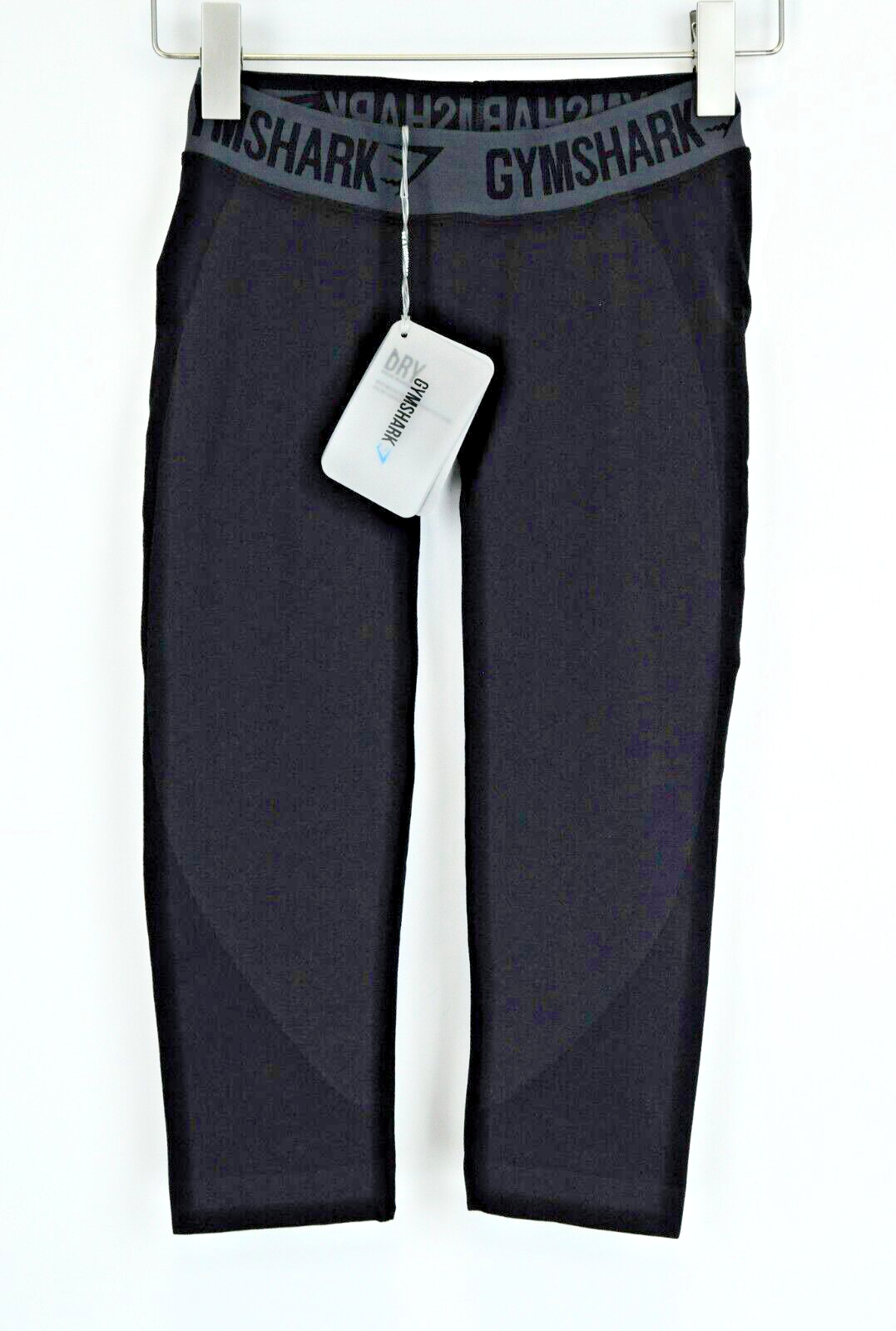 GYMSHARK Women S Black Flex Cropped Capri Logo Stretch Waistband Leggings