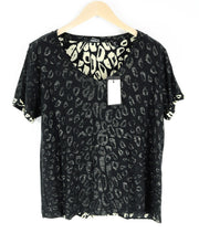 SCOTCH & SODA Women T-Shirt XS Animal Print V-Neck Black Melange Relaxed Fit