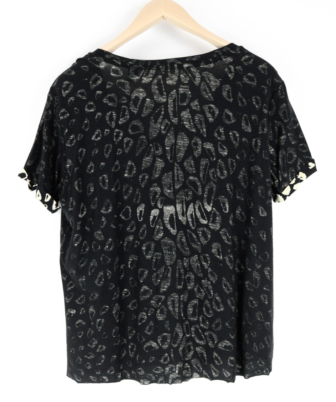 SCOTCH & SODA Women T-Shirt XS Animal Print V-Neck Black Melange Relaxed Fit
