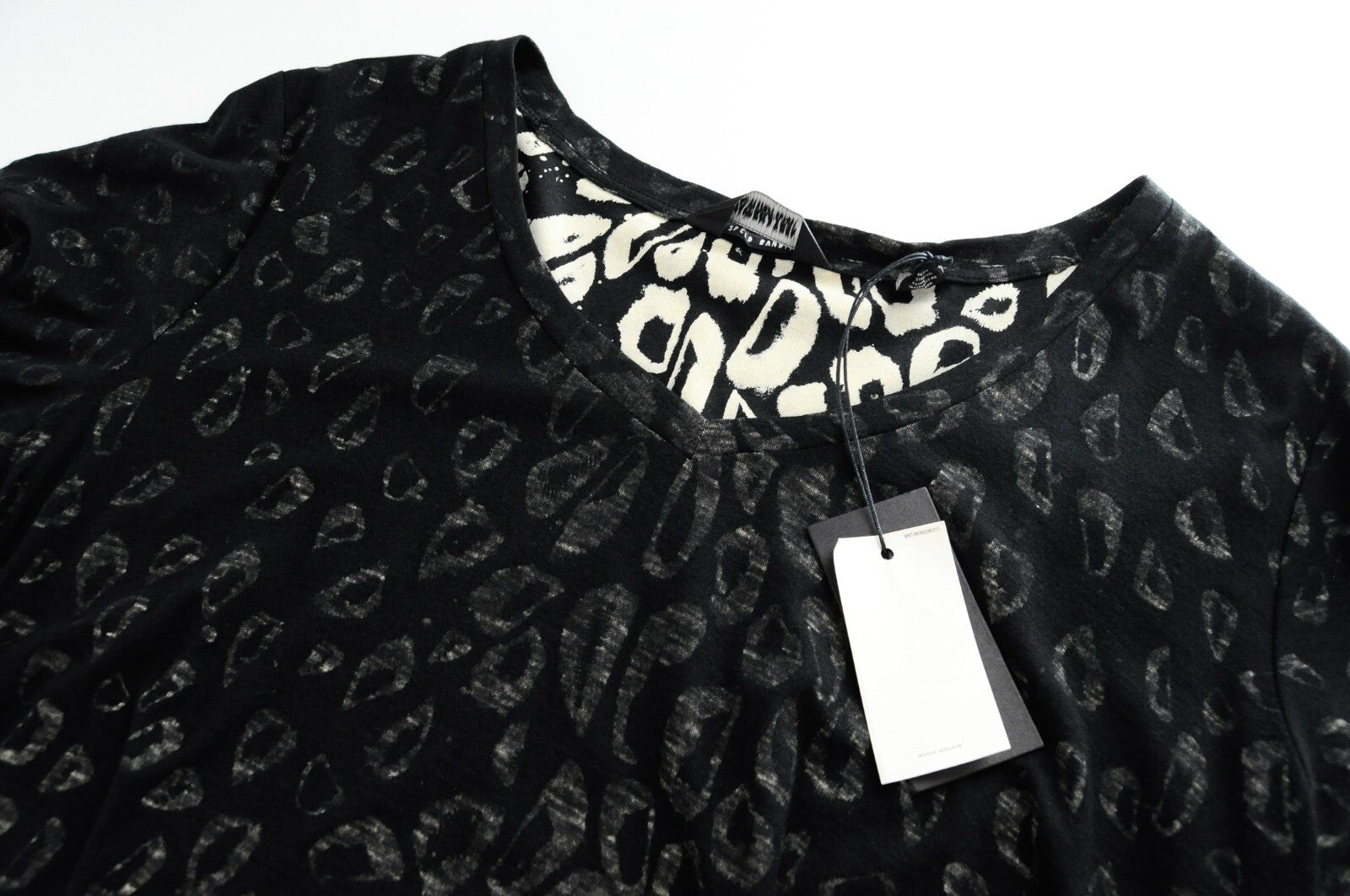 SCOTCH & SODA Women T-Shirt XS Animal Print V-Neck Black Melange Relaxed Fit