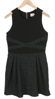 BEL AIR Women Dress 3 Black Sleeveless Crew Neck Lined Pleated Patterned Mini