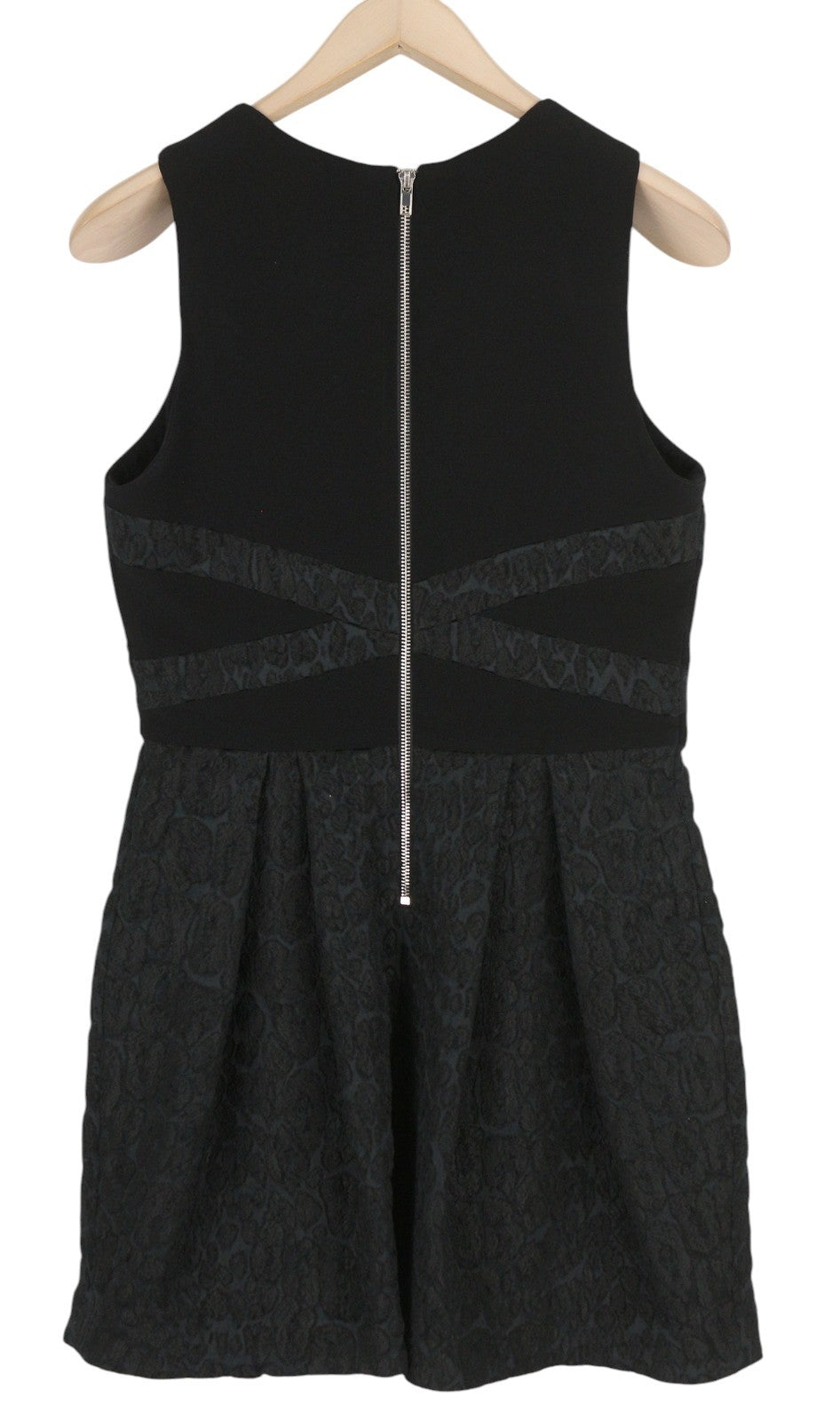 BEL AIR Women Dress 3 Black Sleeveless Crew Neck Lined Pleated Patterned Mini