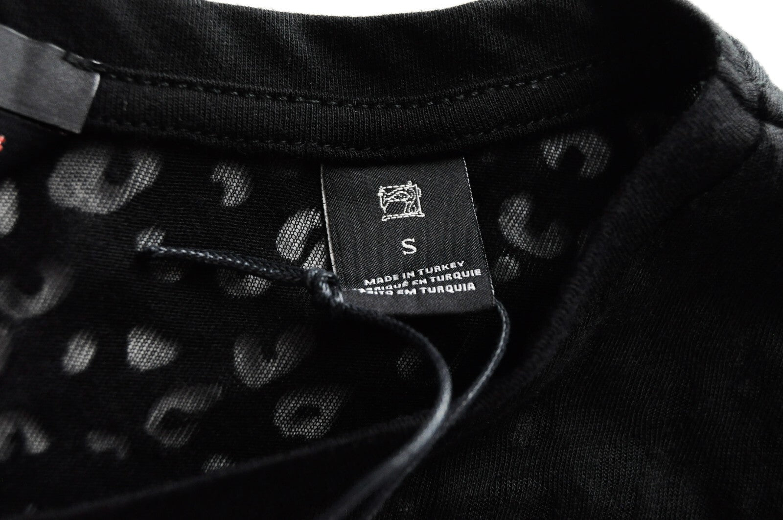 MAISON SCOTCH Women T-Shirt S Black Leopard Print Sheer Crew Neck Long Sleeve