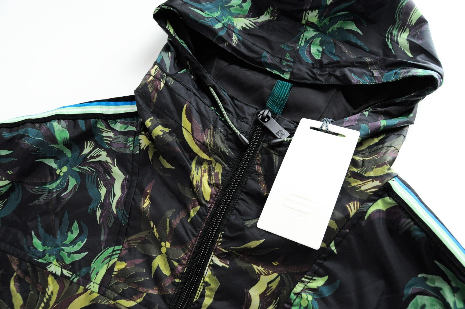 SCOTCH & SODA Men Hooded Windbreaker Jacket S Black Melange Palm Print