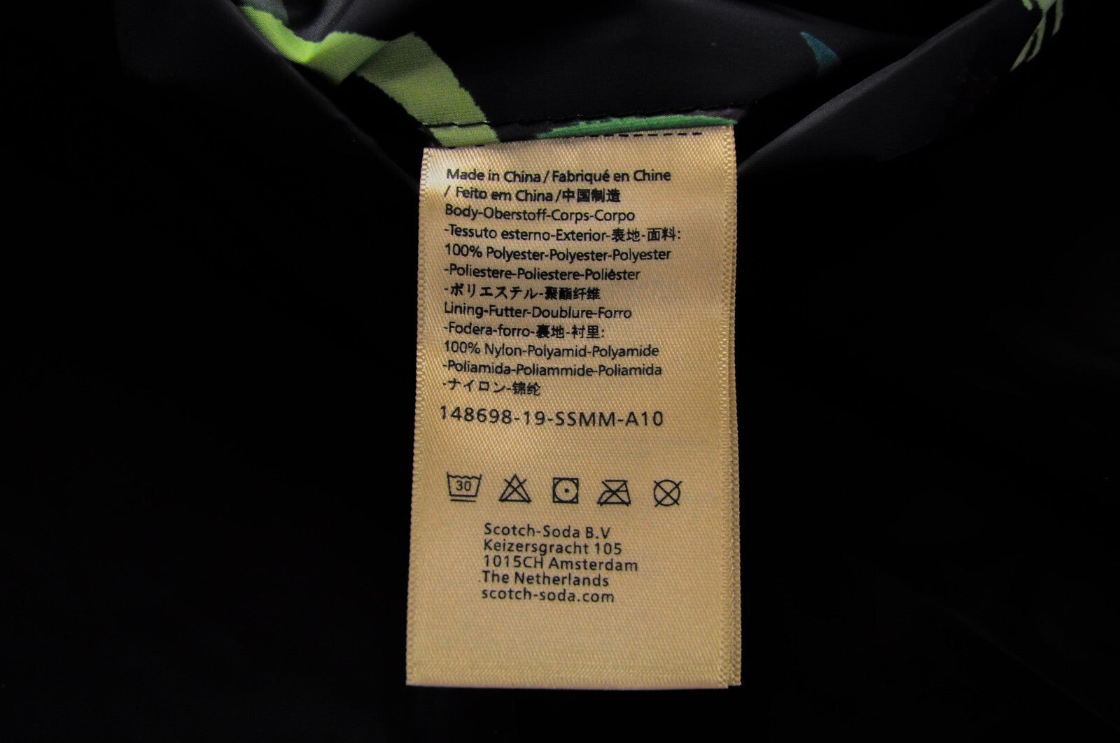 SCOTCH & SODA Men Hooded Windbreaker Jacket S Black Melange Palm Print